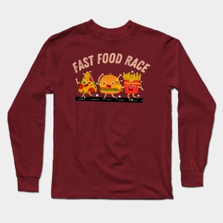 Fast Food Cheat Day Race (Cheeseburger, Pizza, French Fries) Long Sleeve T-Shirt